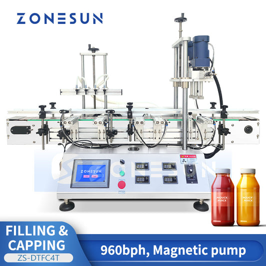 ZONESUN ZS-DTFC4T Tabletop Oil Beverage Bottle Liquid Filling and Capping Machine