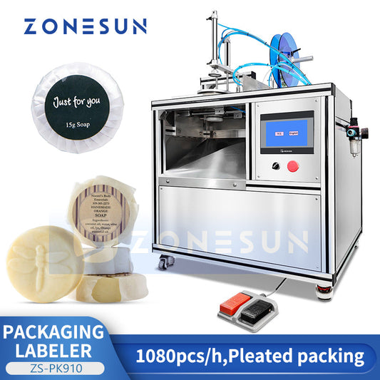 ZONESUN ZS-PK910 Automatic Pleated Soap Wrapping and Labeling Machine | Hotel Soap Packer