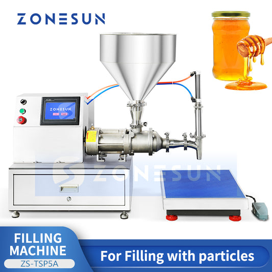 ZONESUN Thick Paste Filling Machine for Liquid with Particles Screw Pump ZS-TSP5A