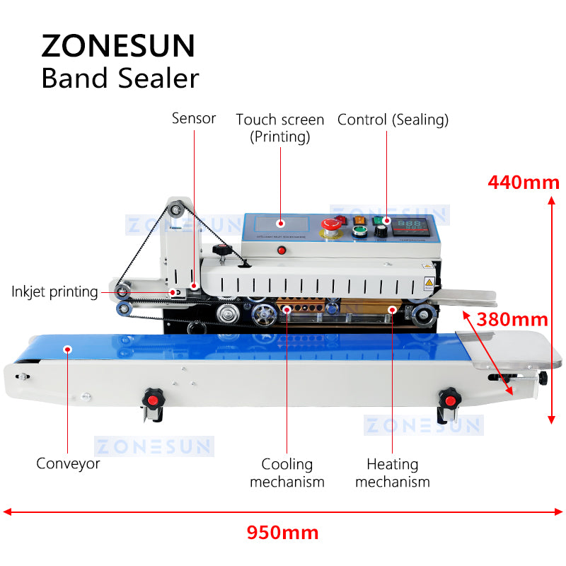 ZONESUN ZS-FR1800P Automatic Bag Sealing Machine with Date Coder ZONESUNPRO