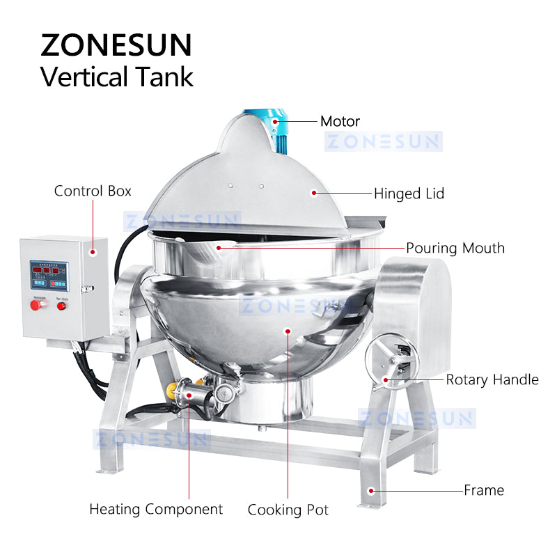 ZONESUN Industrial Cooking Tank with Mixer and Heater Agitator for Meat Food Precooked Meals ZS-CG200L