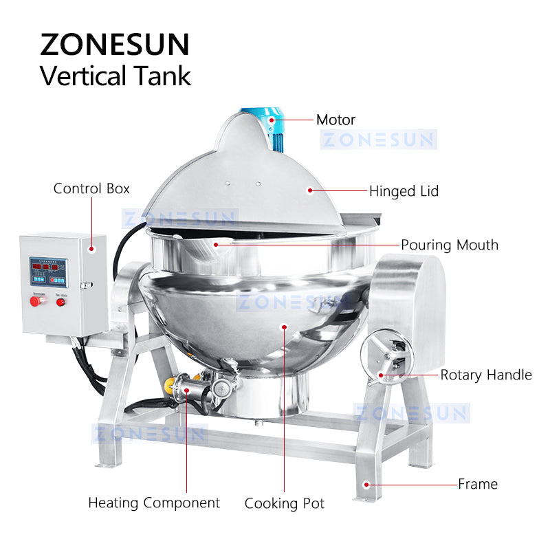 ZONESUN ZS-CG200L Industrial Cooking Tank with Mixer and Heater Agitator for Meat Food Precooked Meals ZONESUNPRO