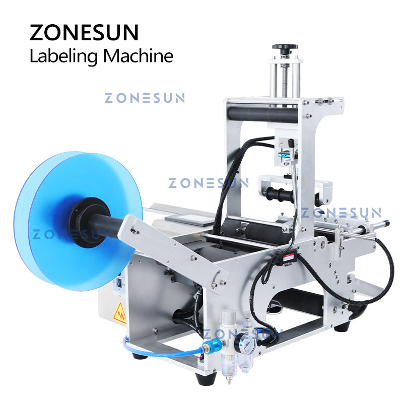 ZONESUN ZS-TB101 Slideway Single/Double Side Round Bottle Labeling Machine with Unloading Slide ZONESUNPRO