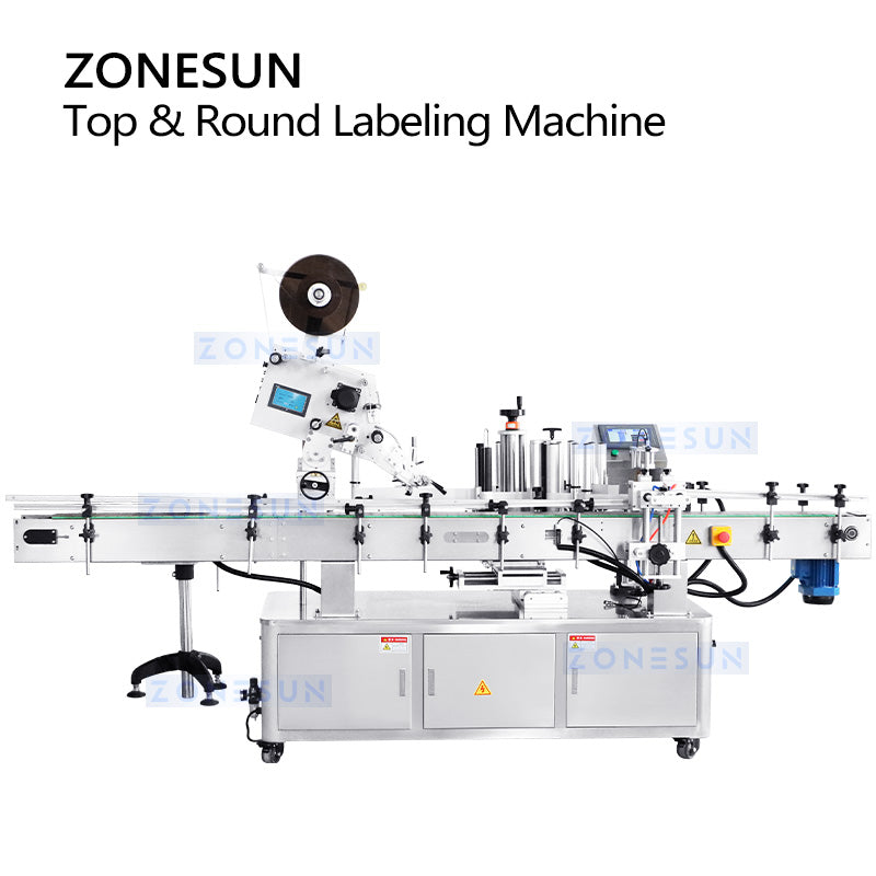 ZONESUN Automatic Labeling Machine Bottle Top and Body Label Applicator ZS-TB822P ZONESUNPRO