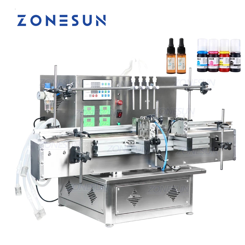 ZONESUN Automatic 4 Heads Liquid E Juice Lotion Peristaltic Pump Filling Machine Cosmetic Bottle Filler with Chain Conveyor ZONESUNPRO ZONESUN Automatic 4 Heads Liquid E Juice Lotion Peristaltic Pump Filling Machine Cosmetic Bottle Filler with Chain Conveyor ZONESUNPRO