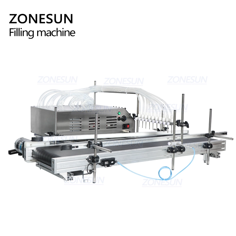 ZONESUN ZS-DTPP10B Desktop 10 Heads Peristaltic Pump Liquid Filling Machine With Conveyor ZONESUNPRO