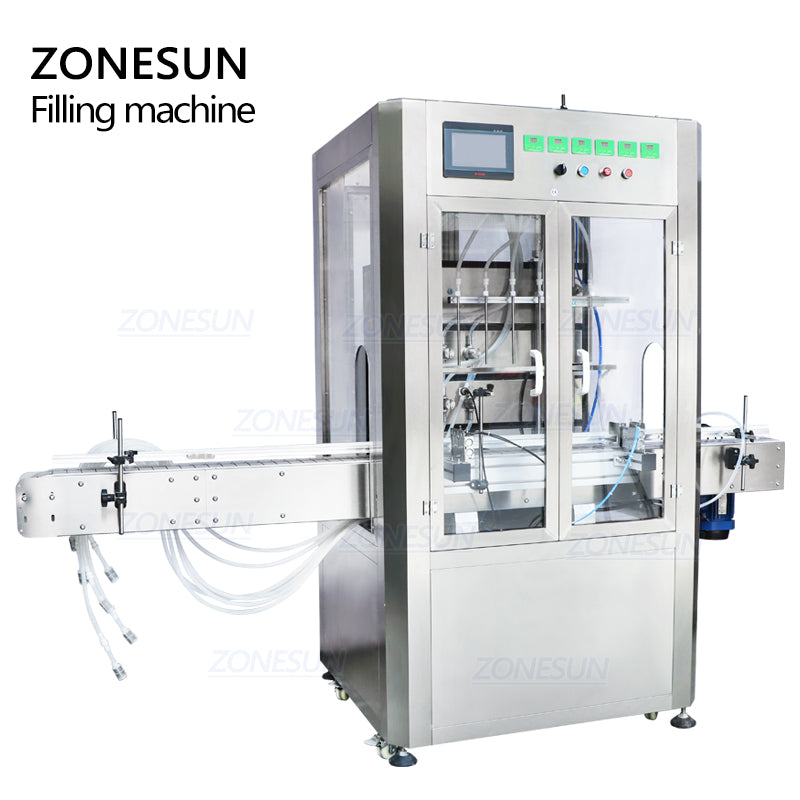 ZONESUN ZS-VTMP80D Custom 6 Heads Magnetic Pump Liquid Filling Machine With Dust Cover ZONESUNPRO