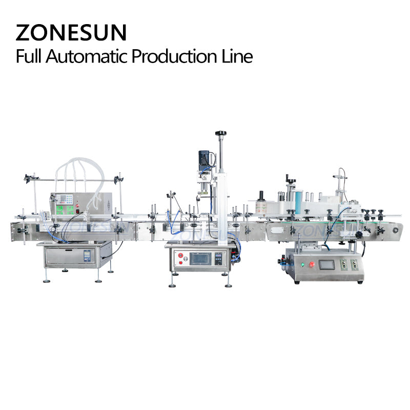 ZONESUN Desktop 4 Nozzles Liquid Filling Capping And Positioning Round Bottle Labeling Machine ZONESUNPRO