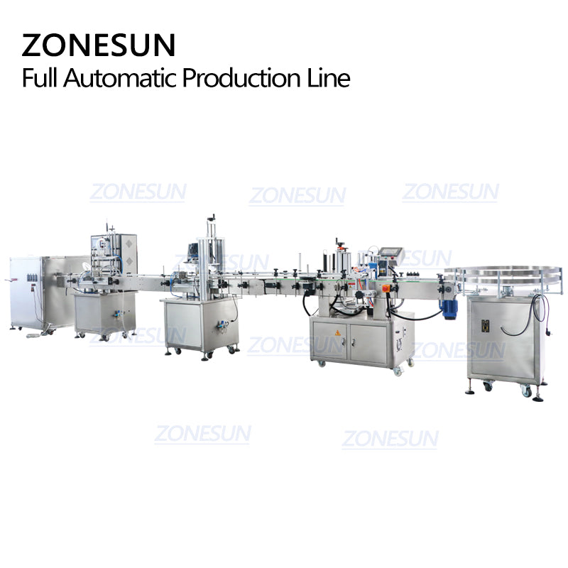 ZONESUN Fully Automatic 4 Heads Magnetic Pump Round Bottles Liquid Filling Capping Labeling Machine ZONESUNPRO