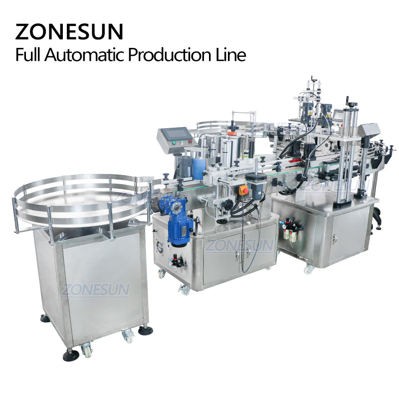 ZONESUN ZS-FAL180R4 Piston Liquid Filling Capping Labeling Machine With U Shape Conveyor Belt ZONESUNPRO