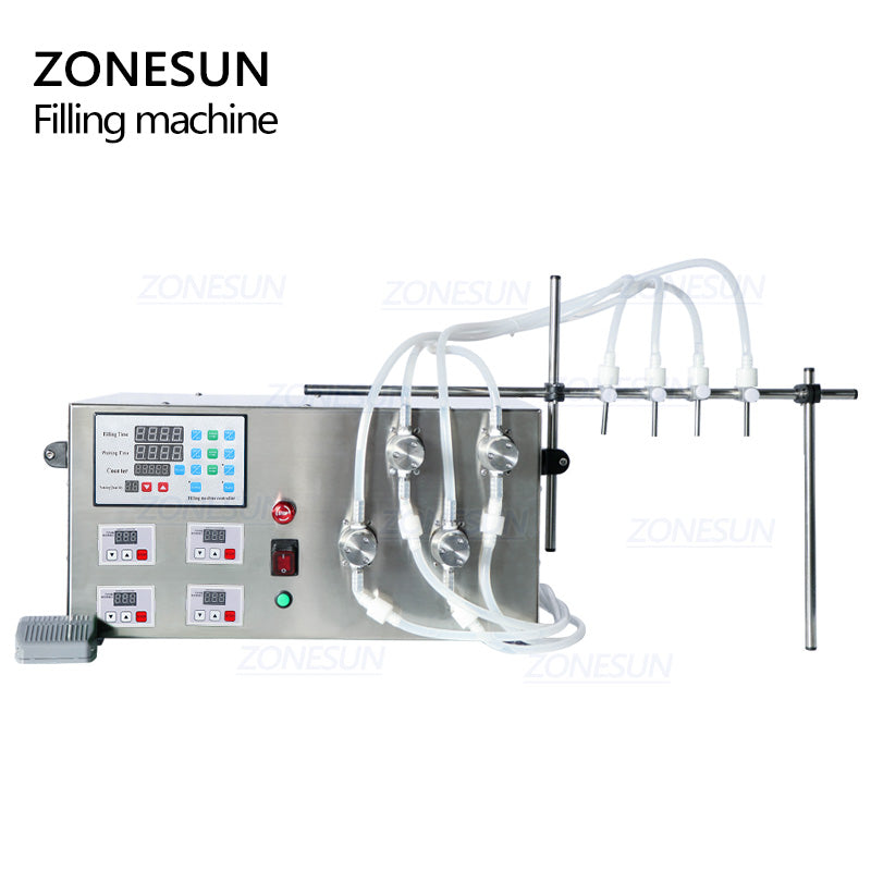 ZONESUN ZS-YTMP4S Semi-Automatic 4 Heads Magnetic Pump Liquid Filling Machine ZONESUNPRO