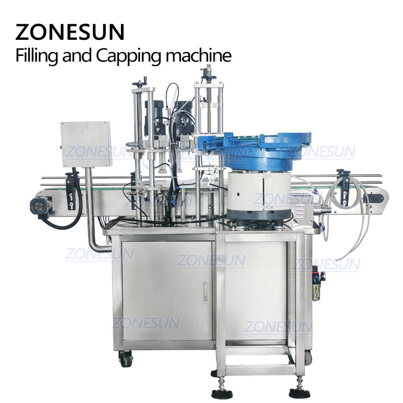 ZONESUN ZS-AFC1 Automatic 2 Heads Rotary Liquid Filling And Capping Machine With Cap Feeder ZONESUNPRO