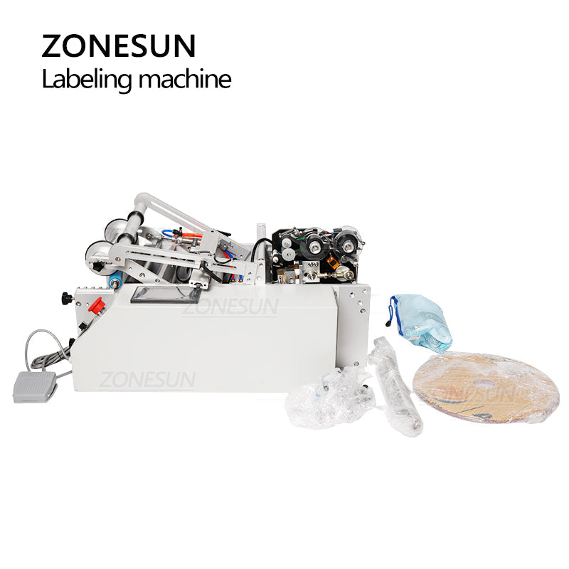 ZONESUN ZS-TB190 Semi-automatic Double Side Round Bottle Labeling Machine With Date Coder ZONESUNPRO