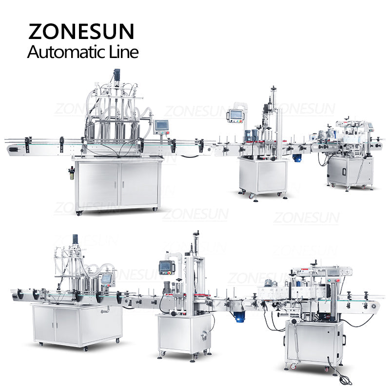 ZONESUN ZS-FAL180X8 4 Heads Piston Pump Liquid Filling Capping Square Bottle Double Sizes Labeling Machine ZONESUNPRO