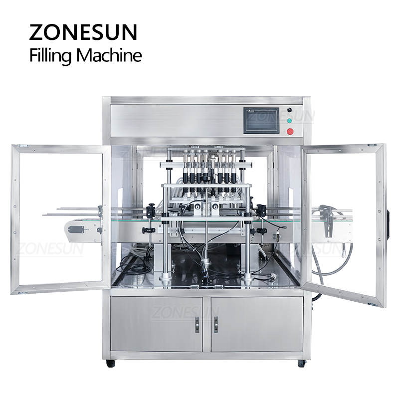 ZONESUN ZS-YTZL8A Automatic 8 Nozzles Vacuum Liquid Filling Machine With Dust Cover ZONESUNPRO