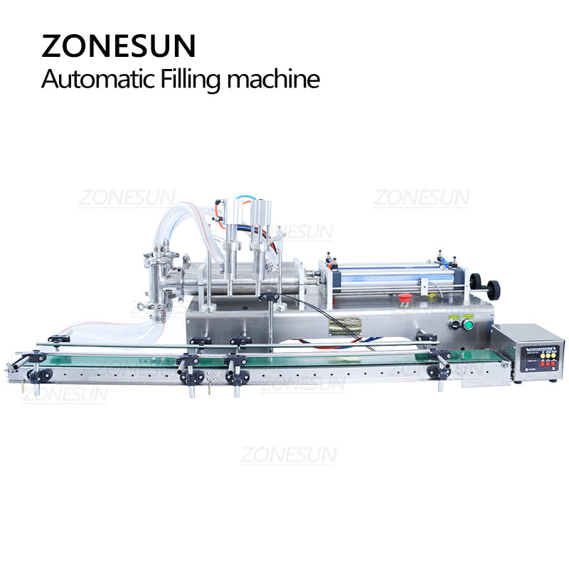 ZONESUN ZS-DTYT2L Pneumatic 2 Nozzles Piston Liquid Filling Machine With Conveyor Belt ZONESUNPRO