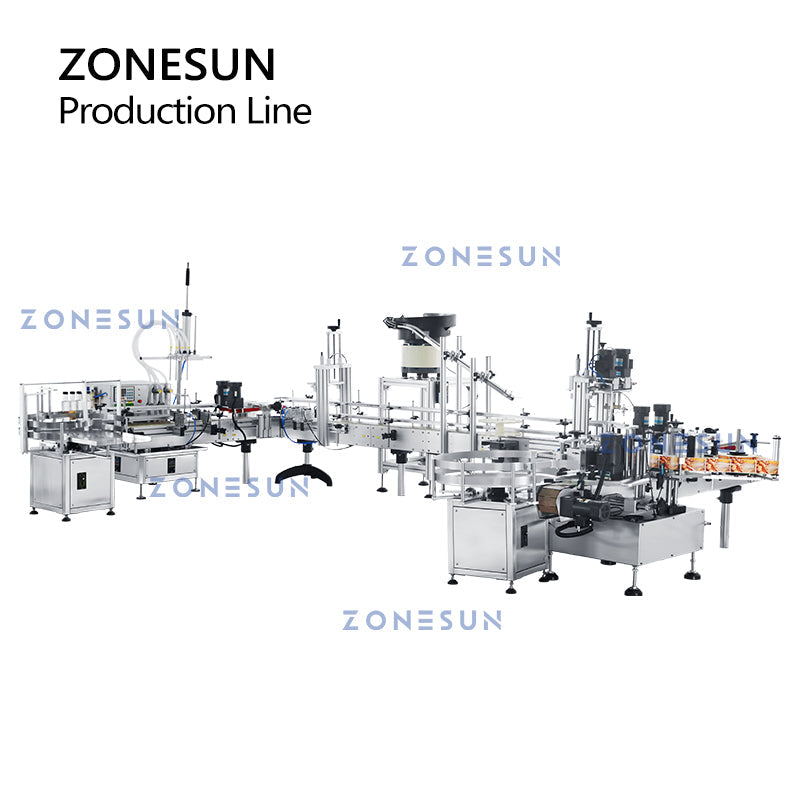 ZONESUN ZS-FAL180D6 4 Nozzles Magnetic Pump Liquid Filling Cap Screwing Round Bottle Labeling Production Line ZONESUNPRO