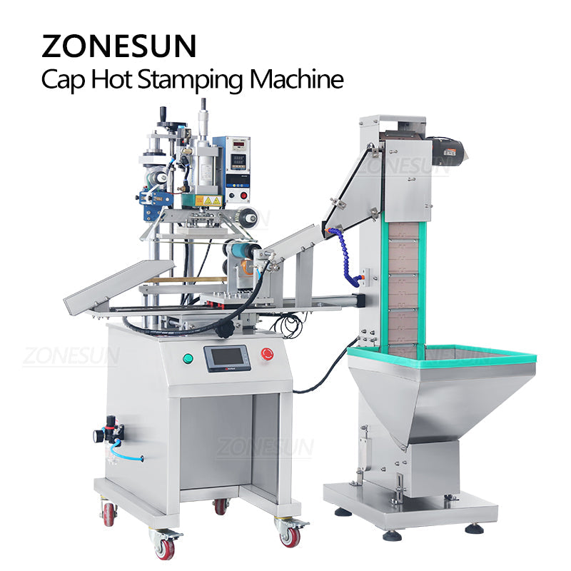 ZONESUN ZS-819R2A Máquina neumática de estampación en caliente de tapas de botellas con alimentador de tapas