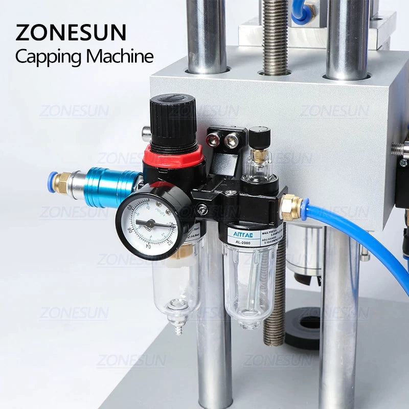 ZONESUN 13/15/20mm Botella de penicilina neumática Máquina de tapado de plástico y aluminio