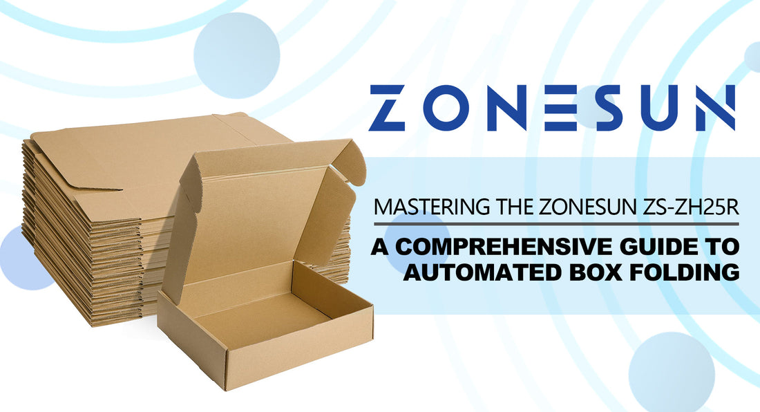 Stack of flat cardboard boxes and an open folded box, Zonesun automated box folding guide
