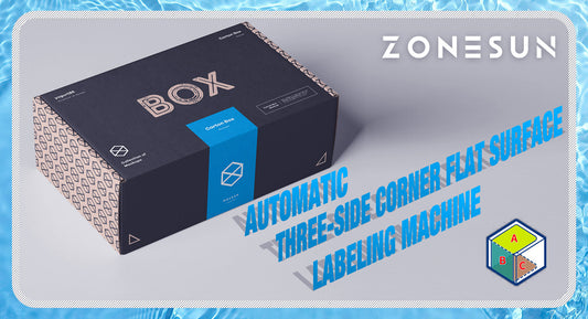 Carton box mockup with black and beige geometric design and blue label on flat surface