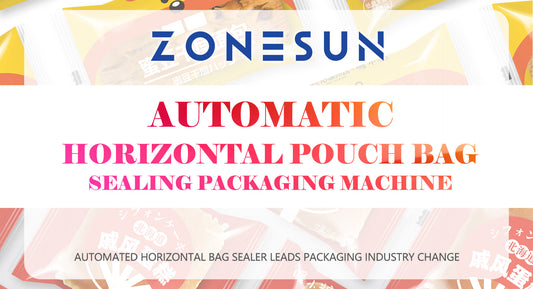 Zonesun automatic horizontal pouch bag sealing packaging machine banner with product pouches background