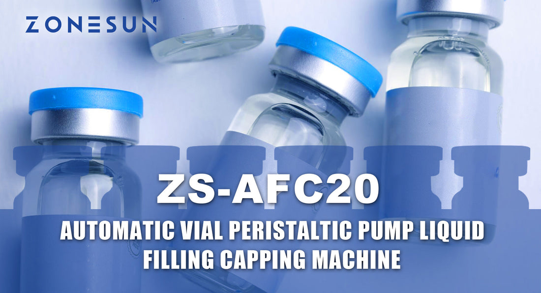 Clear glass vials with blue caps for automatic vial peristaltic pump liquid filling machine