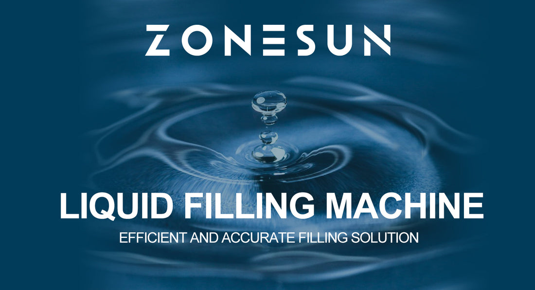 Zonesun liquid filling machine advertisement with water droplet splash, efficient and accurate filling solution