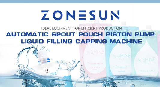 Zonesun automatic spout pouch piston pump liquid filling capping machine with splash effect