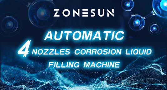 Zonesun automatic 4 nozzles corrosion liquid filling machine with blue molecular background