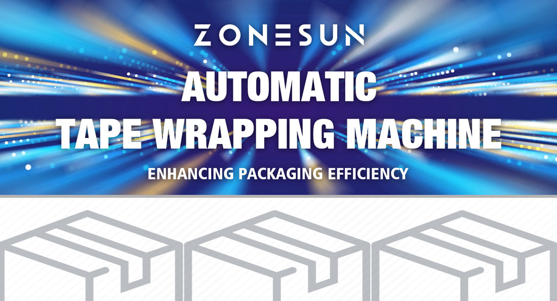 Zonesun automatic tape wrapping machine banner with blue speed light background and package icons
