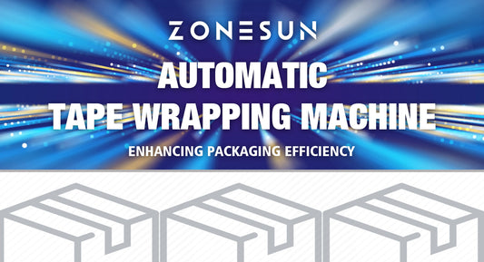Zonesun automatic tape wrapping machine banner with blue speed light background and package icons
