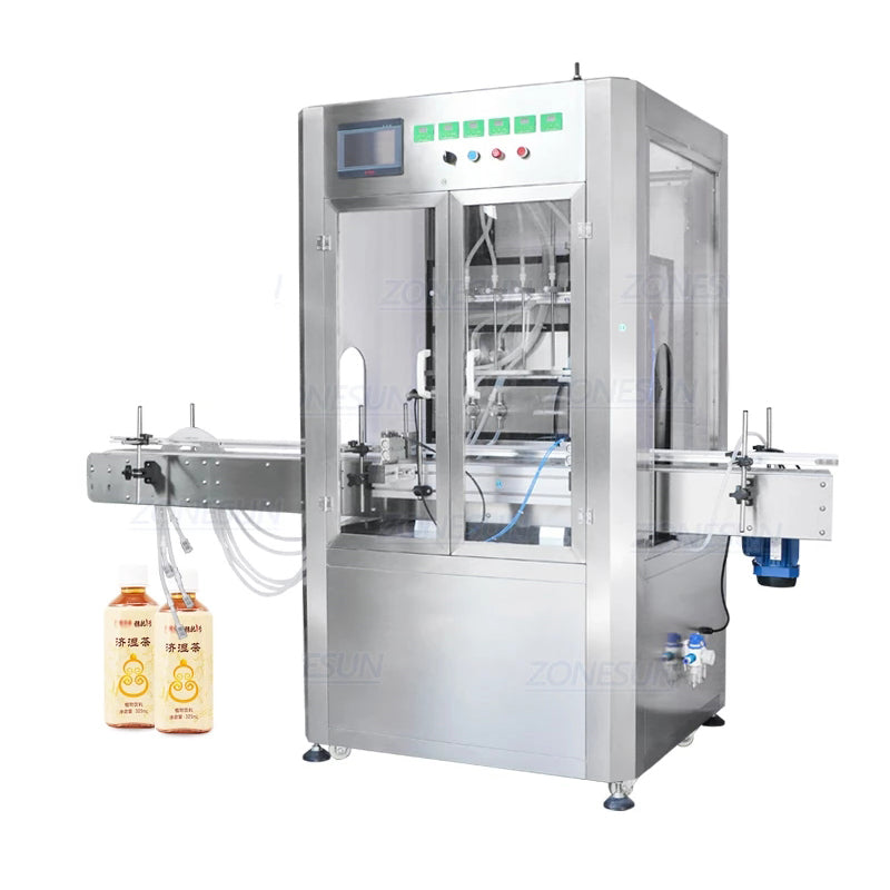 ZONESUN ZS-VTMP80D Custom 6 Heads Magnetic Pump Liquid Filling Machine With Dust Cover