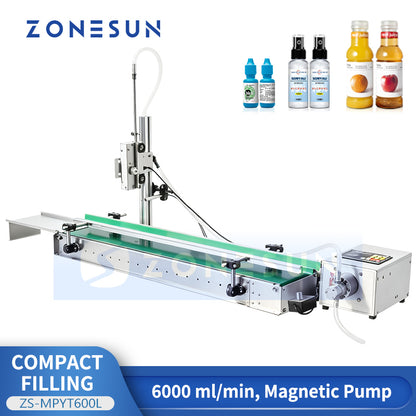 ZONESUN ZS-MPYT600L Automatic Liquid Filler with Lifting Nozzle and Waterproof Conveyor