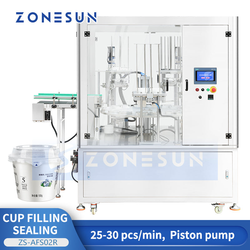 ZONESUN ZS-AFS02R Automatic Cup Filling Sealing Machine | High-Speed Piston Pump Cup Packaging System for Liquid & Viscous Products  ZONESUNPRO