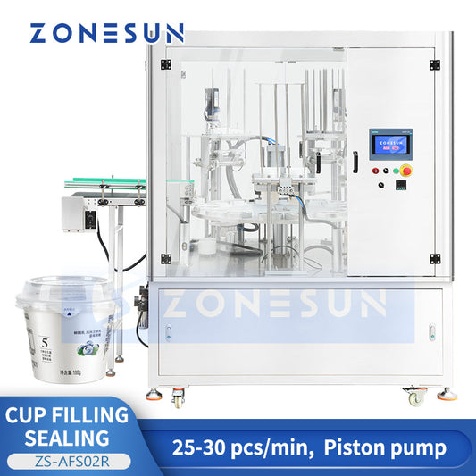 ZONESUN ZS-AFS02R Automatic Cup Filling Sealing Machine | High-Speed Piston Pump Cup Packaging System for Liquid & Viscous Products  ZONESUNPRO