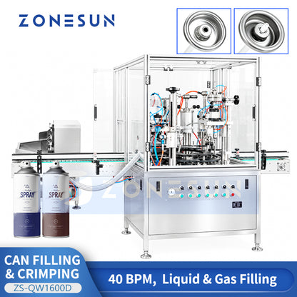 ZONESUN ZS-QW1600D Automatic Aerosol Can Filling, Valve Inserting and Crimping Machine