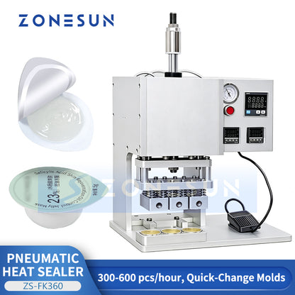 ZONESUN ZS-FK360 Desktop Pneumatic Foil Sealing Machine for Yogurt Cups Creams and Reagent Tubes