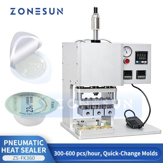 ZONESUN ZS-FK360 Desktop Pneumatic Foil Sealing Machine for Yogurt Cups Creams and Reagent Tubes
