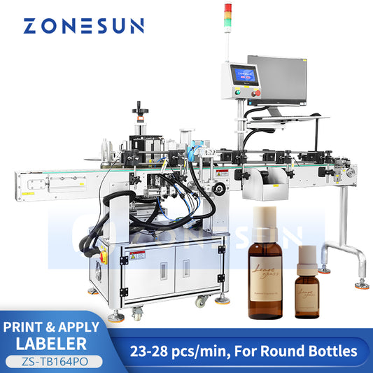 ZONESUN ZS-TB164PO Real-Time Print and Apply Labeling Machine for Round Bottles