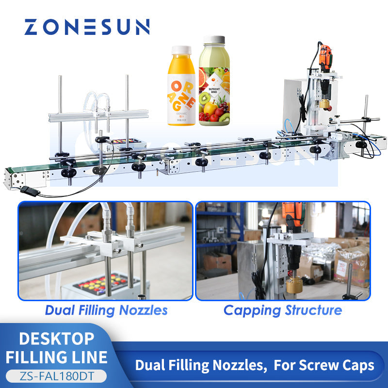 ZS-FAL180DT Desktop Liquid Beverage Filling Capping Small Procution Line  ZONESUNPRO