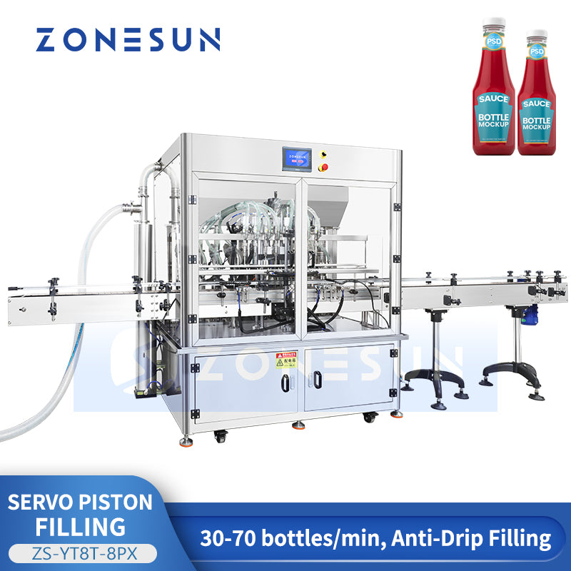 ZONESUN ZS-YT8T-8PX Automatic 8-Head Servo Piston Filling Machine for Ketchup & Shampoo