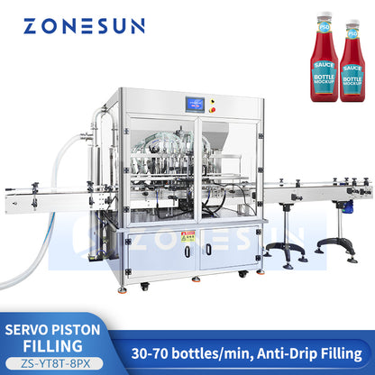 ZONESUN ZS-YT8T-8PX Automatic 8-Head Servo Piston Filling Machine for Ketchup & Shampoo