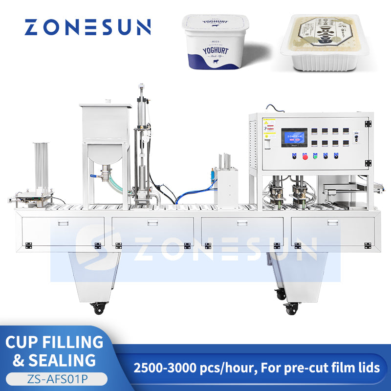ZONESUN ZS-AFS01P High Speed Automatic Cup Sealer Machine with 4 Filling Heads for Dairy Products Drinks Sauces