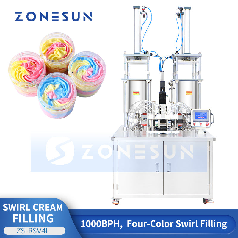 ZONESUN ZS-RSV4L Semi-Automatic Multi-Color Swirl Cosmetic Cream Filling Machine