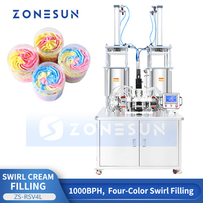 ZONESUN ZS-RSV4L Semi-Automatic Multi-Color Swirl Cosmetic Cream Filling Machine