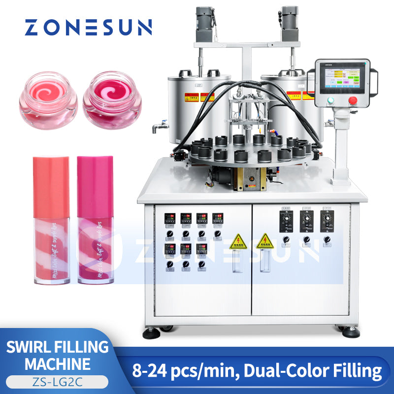ZONESUN ZS-LG2C Lipstick Spiral Filling Machine Double Color for Viscosity Cosmetic & Paste Products