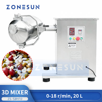 ZONESUN ZS-SBH10 3D Dry Powder Mixer Particle Blender