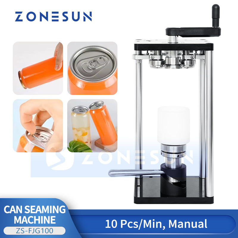 ZONESUN ZS-FJG100 Manual Can Seamer | PET φ55mm & Aluminum φ52mm | Interchangeable Holders | Home & Small Batch