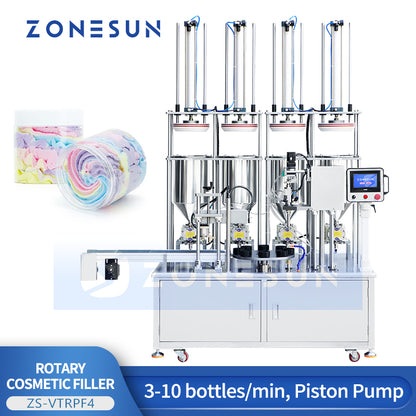 ZONESUN ZS-VTRPF4 Automatic 4-Color Cream Filling Machine 5–100ml JarsCosmetic Body Butters Filler